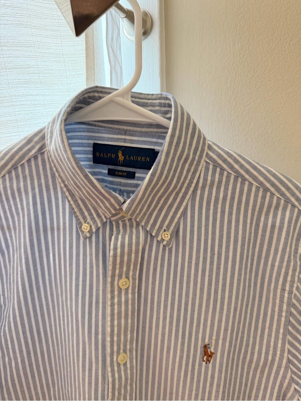 RALPH LAUREN - Blue & White Striped Button-Down Oxford Shirt with Polo Pony - Picture 3 of 6